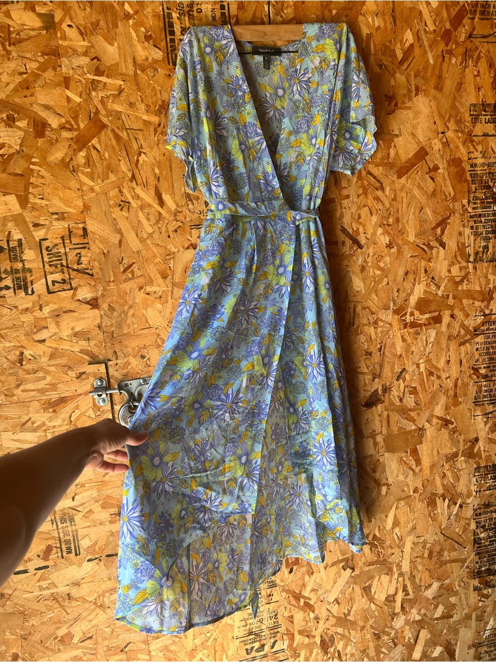 ModCloth Pastel Blue Floral Wrap Maxi Dress with Yellow Accents silk